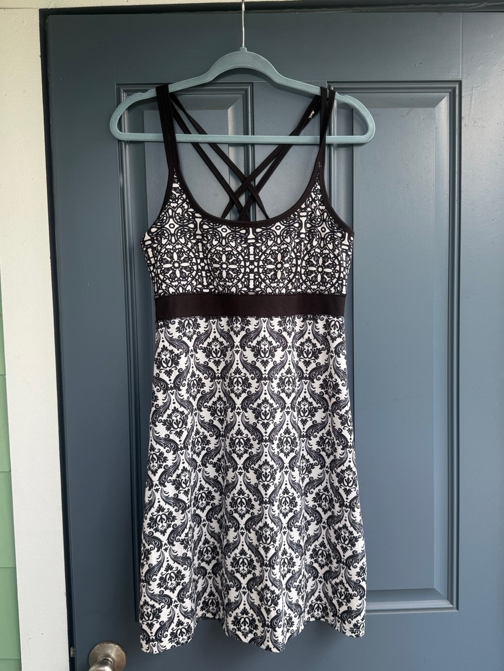 Black & White Printed Sleeveless Dress with Crisscross Back